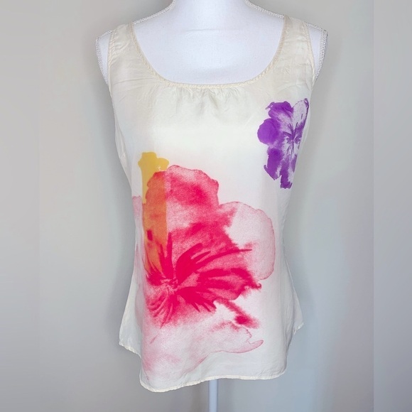 New York & Company Silk Cream Floral Boho  Tank Top Women Size Small - Picture 1 of 5